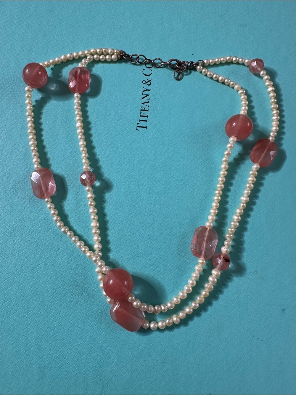Vintage Double Strand Real Pearl And Rose Quartz Bead Necklace